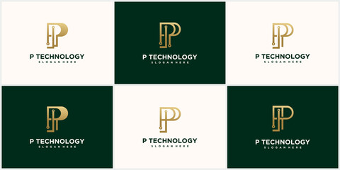 Abstract monogram logo P letter design set in gold color