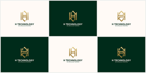 Abstract monogram logo h letter design set in gold color