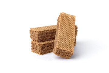 Dark wafer biscuits isolated on white background.