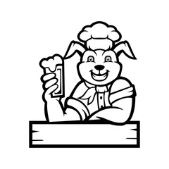 Rabbit mascot logo silhouette version. Rabbit with beer, mascot logo illustration design vector