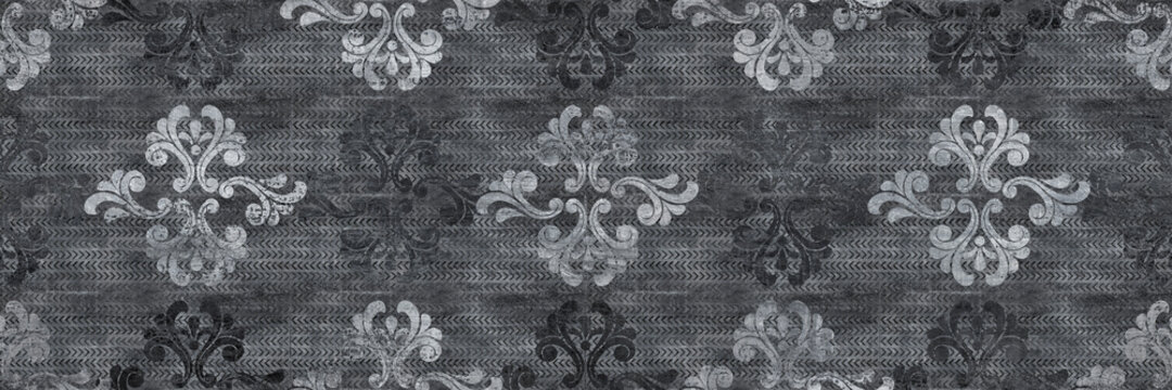 Black Damask Pattern And Cement Texture Background