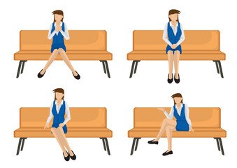 Set of business woman in various sitting positions.