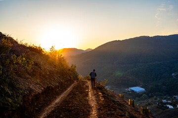 hiking in the mountains