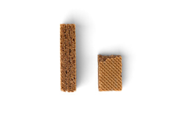 Dark wafer biscuits isolated on white background.