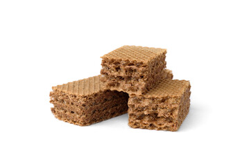 Dark wafer biscuits isolated on white background.