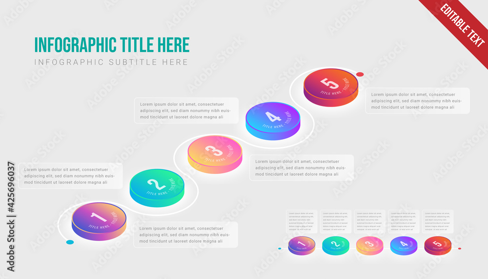 Poster Isometric infographic colorful gradient circle object step by step timeline template element design vector icon presentation editable text