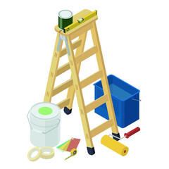 Professional painter isometric tools on white background