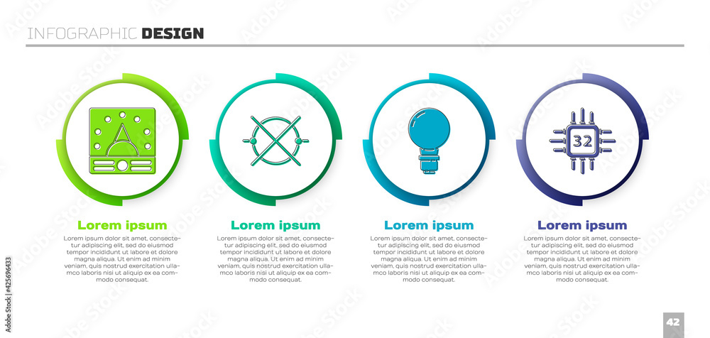 Poster set ampere meter, multimeter, voltmeter, electric circuit scheme, light bulb with concept of idea an