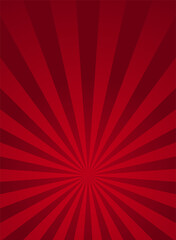 Sunlight rays vertical poster. Red burst background. Vector illustration.