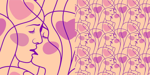 Kiss. I Love You. Couple In Love. Closeup mouths kissing. Passion and sensual touch. Romantic and love. Seamless pattern