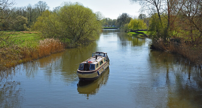 Narrow Boat on the river Great Ouse at St Neots Cambridgeshire  England.
