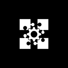 Puzzle Game And Gear icon isolated on dark background