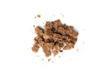 Chocolate wafers crumbs isolated on white background.