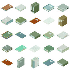 Set of isometric ring binders, files and paperwork