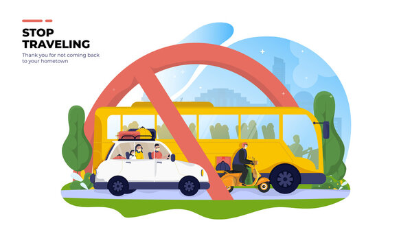 Transportation illustration for a warning to stop traveling or stop mudik tradition