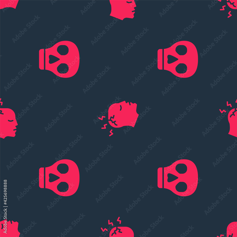 Poster set skull and man having headache on seamless pattern. vector
