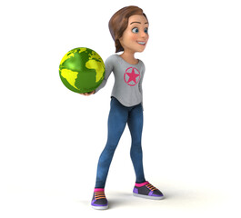 Fun 3D illustration of a cartoon teenage girl