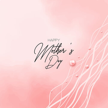 Happy mother's day vector design card, blush pink watercolor fluid painting with flower and pearl. Blush pink watercolor fluid painting. Spring wedding invitation. Best mom ever