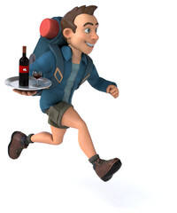 Fun illustration of a 3D cartoon backpacker