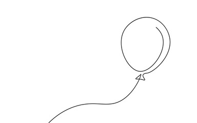 Single continuous line art balloon. Holiday festive present gift concept. Birthday party decoration helium balloon silhouette design. One sketch outline drawing vector illustration