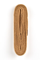 Shoe laces on a white background.