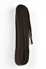 Shoe laces on a white background.