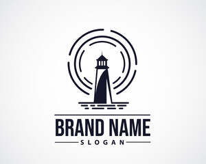 lighthouse circle light drawing art logo symbol design illustration