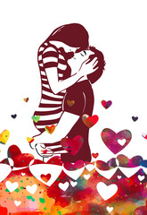 Obraz premium Lovers hug. Happy Valentine's Day. T-shirt print. Vector illustration