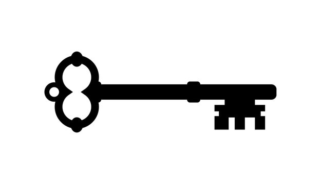 Old key vector house icon logo. Old key silhouette antique lock illustration