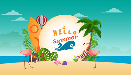 Summer beach design with seaside background. Summer for a beach vacation.Use it as a background for text input.