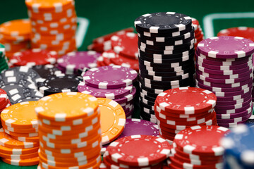 Stacks of playing chips on casino table