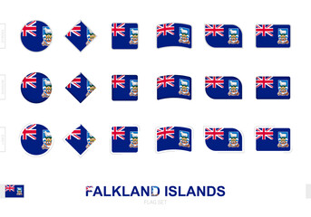 Falkland Islands flag set, simple flags of Falkland Islands with three different effects.