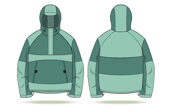 Half Zip Anorak Nylon Rain Jacket Design Fashion Flat Template