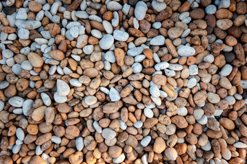 Close-Up of Nature River Gravel Abstract Backgrounds, Gravel Stone Texture Background for Home Landscape Decorative and Gardening. Exterior Landscaped Design and Flooring Decoration