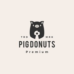 pig donuts hipster vintage logo vector icon illustration