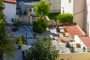 Small herb and flower garden built on terrace or roof