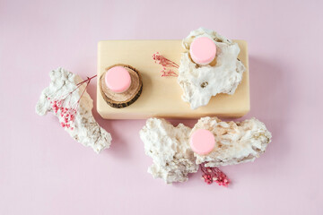 Jars of cream, sustainable design with stones.