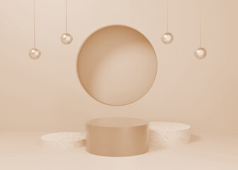 3d rendering gold pastel display podium product stand on background. abstract minimal geometry. Premium Image