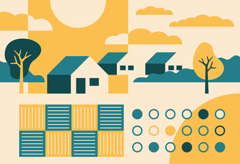 Beautiful abstract cartoon rural scene landscape