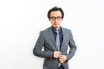 Portrait asian businessman in suit with confident and friendly isolated on white background, business man smart with success, manager or executive with handsome and leadership.