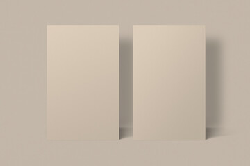 Blank beige business card in front and rear view