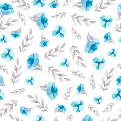 Pattern of watercolor flowers on a mint white background