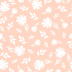 Fototapeta premium A pattern with hand-drawn white plants and flowers
