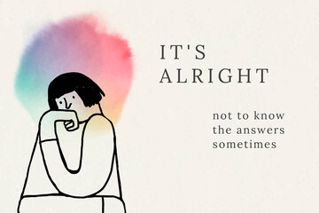 It's alright cheerful quote woman avatar illustration for health and wellness campaign social banner