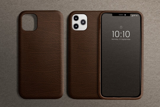 Brown Leather Phone Case With Design Space