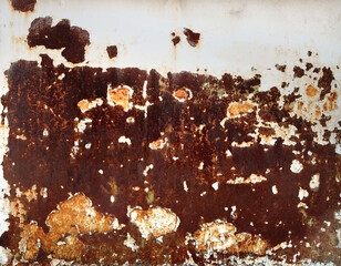 white metal surface corroded by rust in different shades of brown and orange - abstract texture for steampunk background of a wallpaper