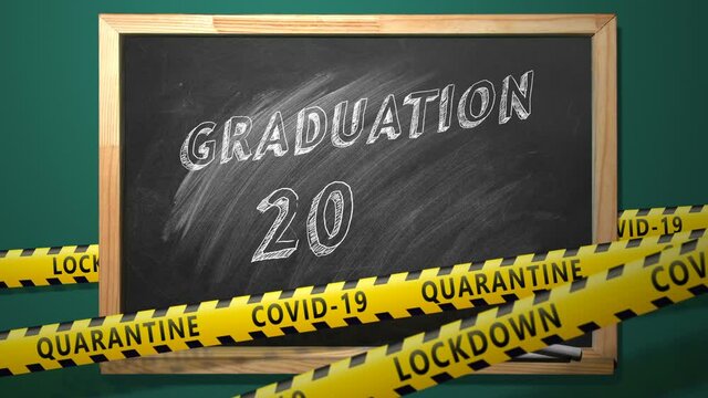 Lettering GRADUATION 2021 on blackboard. Congratulation graduates. New normal concept.