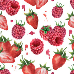Watercolor seamless pattern with berries. 