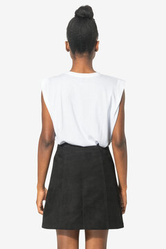 Black Suede A-line Skirt With Design Space Women’s Street Fashion Rear View