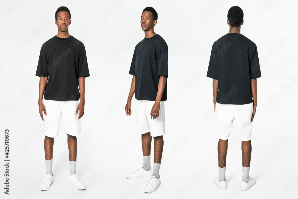 Wall mural Black t-shirt and shorts men’s basic wear full body